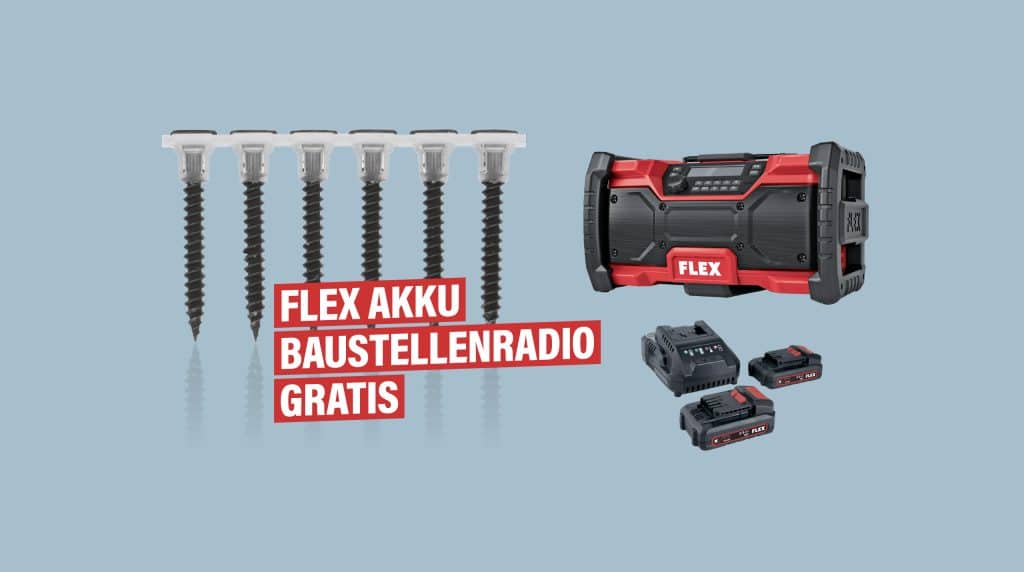 FLEX Akku Baustellenradio mit gratis Befestigung und Akkus.