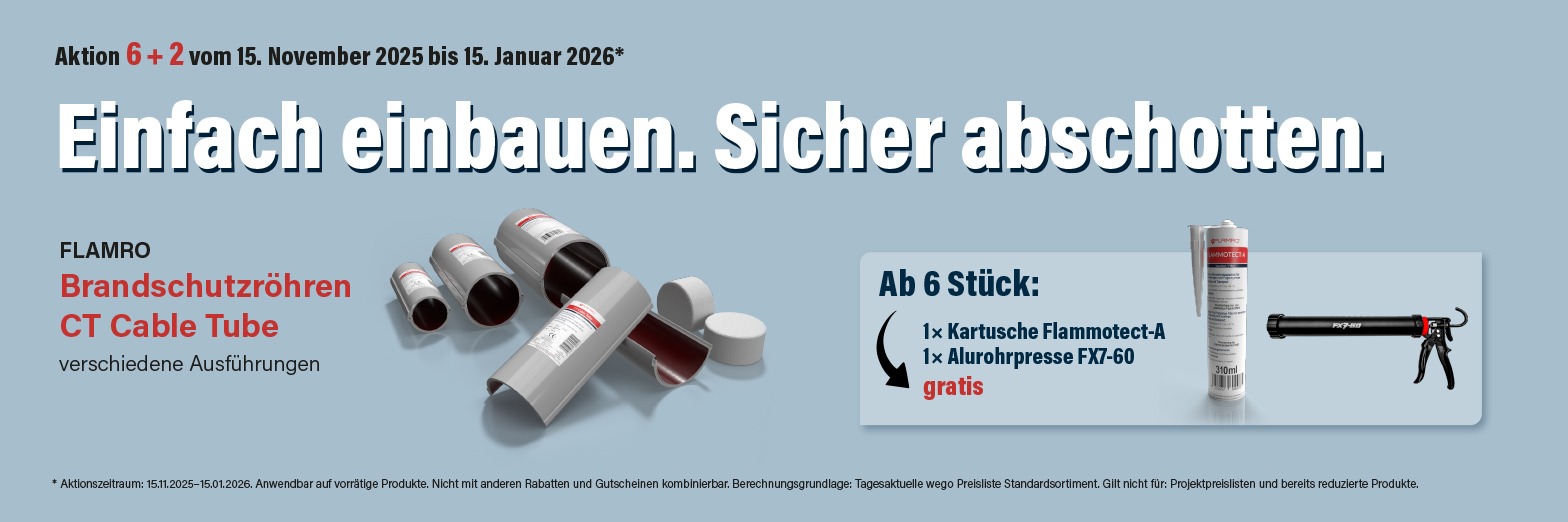 Brandschutzaktion Flamro Brandschutzröhren CT Cable Tube – 15.11 . 15.01